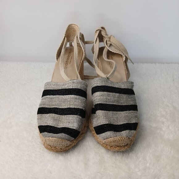 Women's Andre Assous Black & Beige Striped Wedge Heel Espadrille Sandals Size 10 - Picture 3 of 11